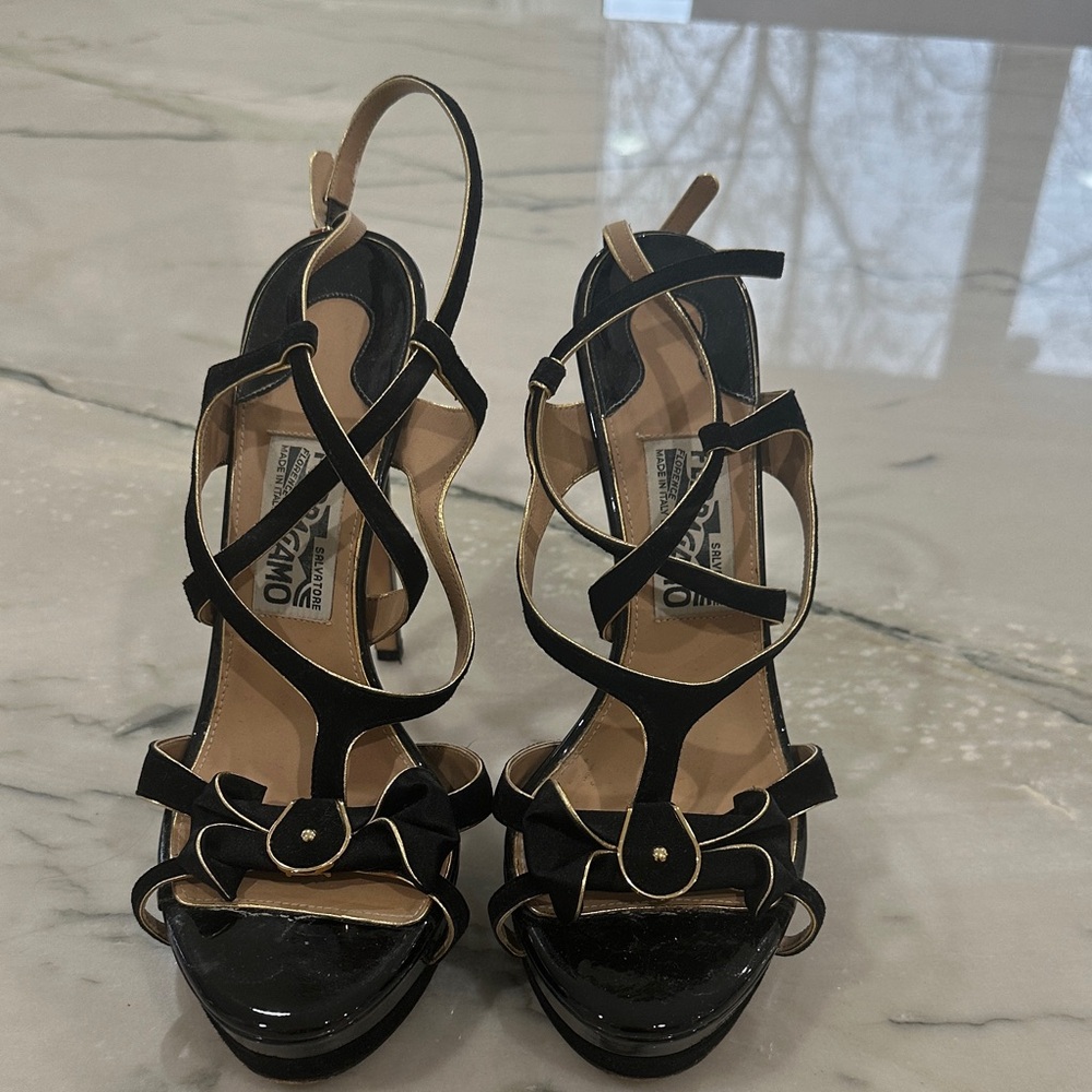 Salvatore Ferragamo Black Patent Leather Heels